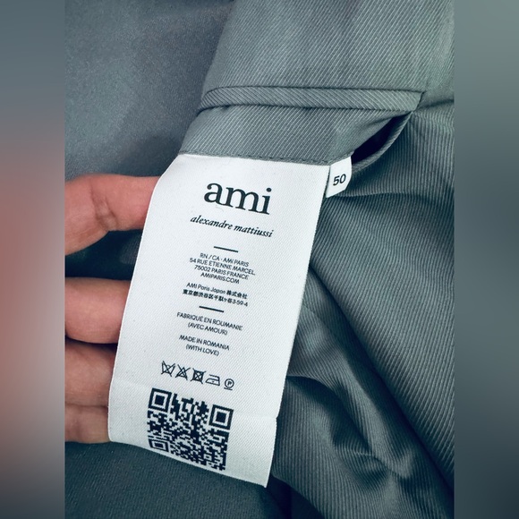 AMI Mens's Paris Twill Sport Single-Breasted Tailored Blazer in grey EU 50 US 40 - Picture 16 of 17